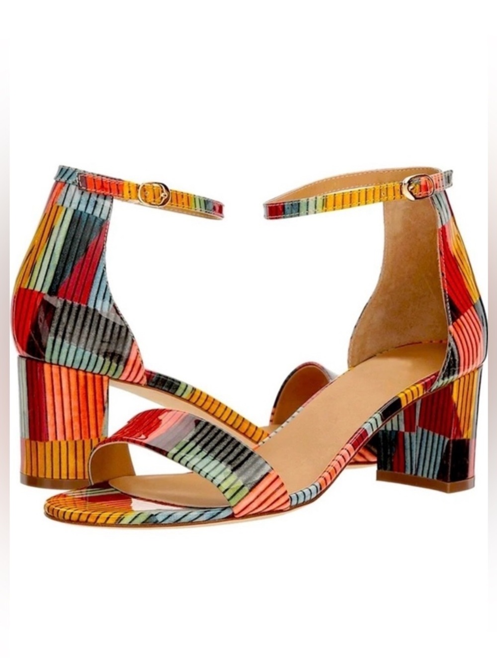 VANELI Meres Multicolor Striped Patent Leather Ankle Straps Heels Sandals W6.5